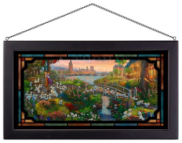 Kinkade Disney Stained Glass Art: 101 Dalmatians (Black Frame)