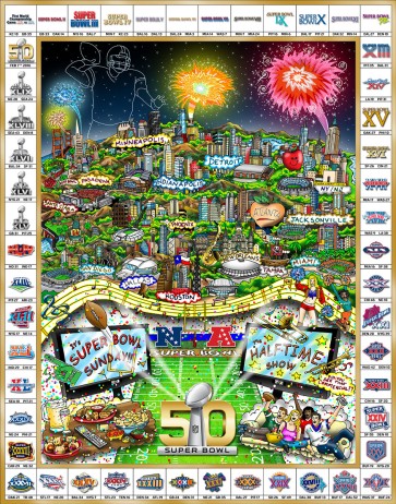 Celebrating 50 Years of Super Bowl by Charles Fazzino (Deluxe)