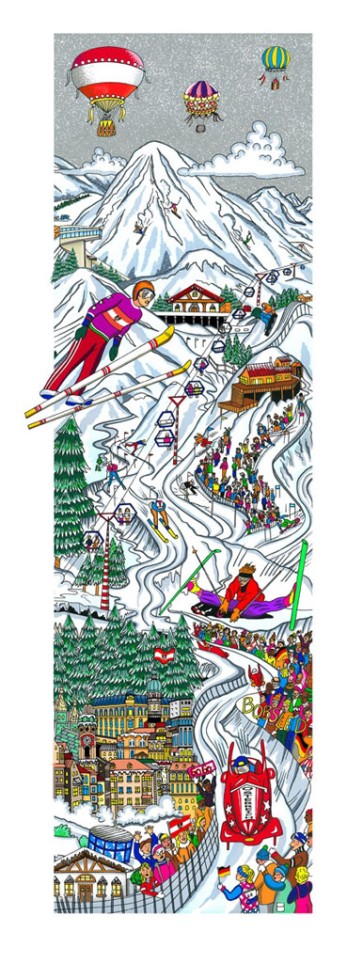 Skiing Austria by Charles Fazzino
