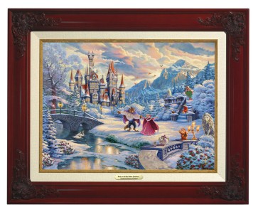Kinkade Disney Canvas Classics: Beauty and the Beast's Winter Enchantment (Classic Brandy Frame)