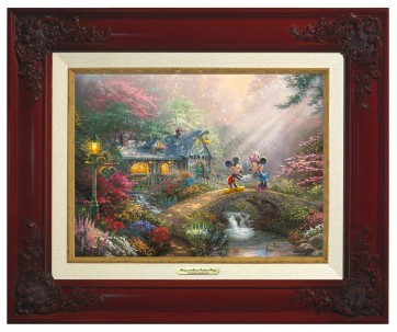 Kinkade Disney Canvas Classics: Mickey and Minnie Sweetheart Bridge (Classic Brandy Frame)