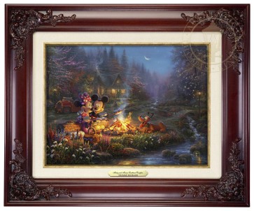 Kinkade Disney Canvas Classics: Mickey and Minnie Sweetheart Campfire (Classic Brandy Frame)