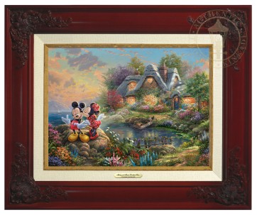 Kinkade Disney Canvas Classics: Mickey and Minnie Sweetheart Cove (Classic Brandy Frame)