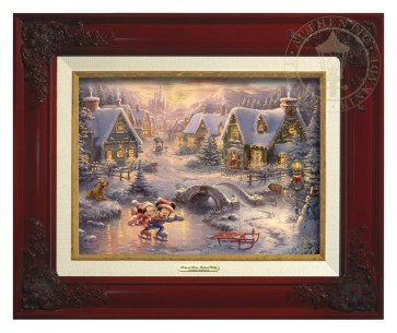 Kinkade Disney Canvas Classics: Mickey and Minnie Sweetheart Holiday (Classic Brandy Frame)
