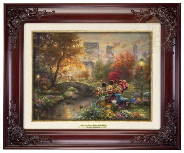 Kinkade Disney Canvas Classics: Mickey and Minnie Sweetheart Central Park (Classic Brandy Frame)