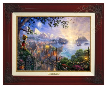 Kinkade Disney Canvas Classics: Pinocchio Wishes Upon A Star (Classic Brandy Frame)