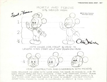 Disney Publication Model Sheet: Morty and Ferdie Fieldmouse signed Ollie Johnston and Frank Thomas