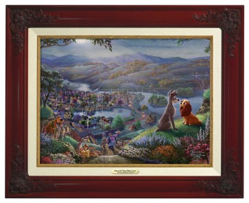 Kinkade Disney Canvas Classics: Lady and the Tramp Falling In Love (Classic Brandy Frame)