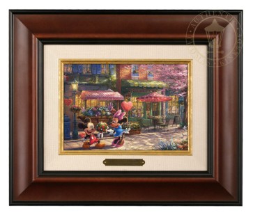 Kinkade Disney Brushworks: Mickey and Minnie Sweetheart Caf&eacute; (Classic Burl Frame)