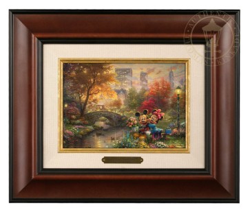 Kinkade Disney Brushworks: Mickey and Minnie Sweetheart Central Park (Classic Burl Frame)