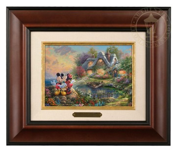 Kinkade Disney Brushworks: Mickey and Minnie Sweetheart Cove (Classic Burl Frame)