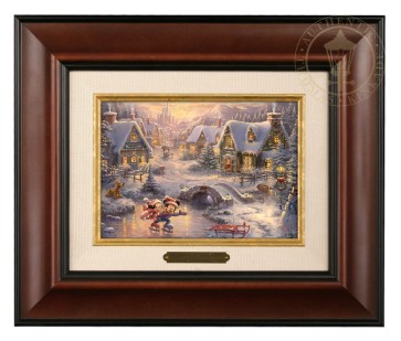 Kinkade Disney Brushworks: Mickey and Minnie Sweetheart Holiday (Classic Burl Frame)