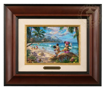 Kinkade Disney Brushworks: Mickey and Minnie In Hawaii (Classic Burl Frame)