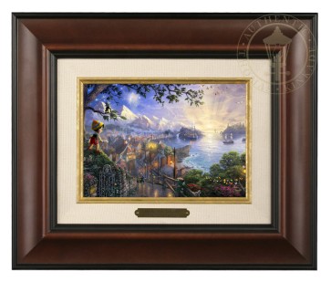 Kinkade Disney Brushworks: Pinocchio Wishes Upon A Star (Classic Burl Frame)