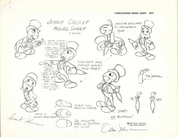 Disney Publication Model Sheet: Jiminy Cricket signed Frank Thomas and Ollie Johnston