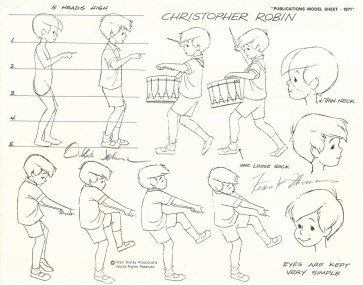 Disney Publication Model Sheet: Christopher Robin (Winnie the Pooh) signed Frank Thomas and Ollie Johnston