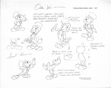 Disney Publication Model Sheet: Jiminy Cricket - Poses signed Frank Thomas and Ollie Johnston