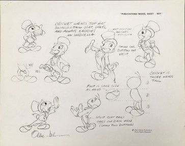 Disney Publication Model Sheet: Jiminy Cricket - Poses signed Ollie Johnston