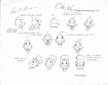 Disney Publication Model Sheet: Jiminy Cricket - Facial Expressions signed Frank Thomas and Ollie Johnston