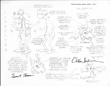Disney Publication Model Sheet: Goofy - Animator's Note II signed Frank Thomas and Ollie Johnston