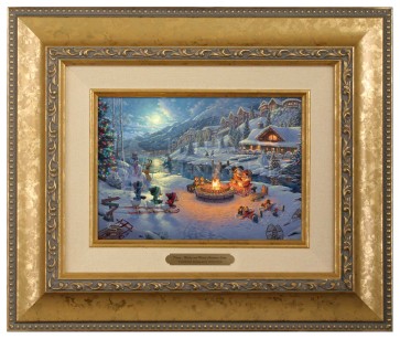 Kinkade Disney Brushworks: Mickey and Minnie Christmas Lodge (Classic Antique Gold Frame)