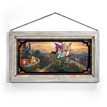 Kinkade Disney Stained Glass Art: Aladdin (Whitewash Frame)