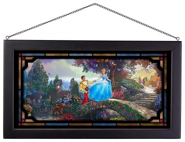 Kinkade Disney Stained Glass Art: Cinderella Wishes Upon a Dream (Black Frame)