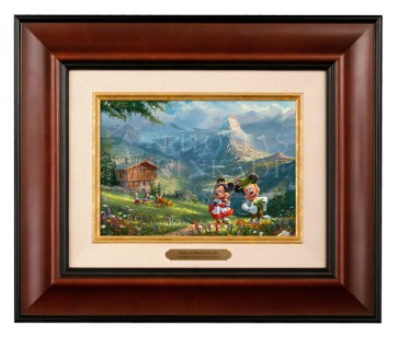 Kinkade Disney Brushworks:&nbsp;Mickey and Minnie in the Alps (Classic Burl Frame)
