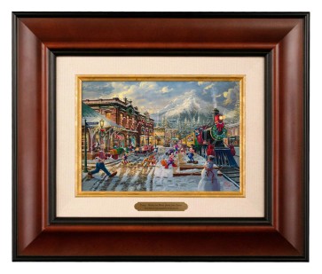 Kinkade Disney Brushworks: Mickey and Minnie Candy Cane Express (Classic Burl Frame)