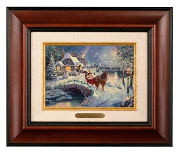 Kinkade Disney Brushworks: Mickey and Minnie Evening Sleigh Ride (Classic Burl Frame)