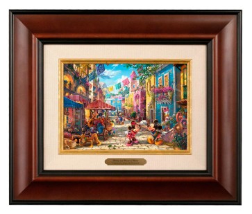 Kinkade Disney Brushworks: Mickey and Minnie in Mexico (Classic Burl Frame)
