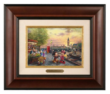 Kinkade Disney Brushworks: Mickey and Minnie in London (Classic Burl Frame)