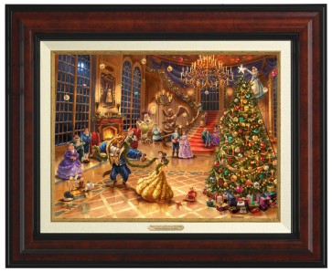 Kinkade Disney Canvas Classics: Beauty and the Beast Christmas Celebration (Classic Burl Frame)