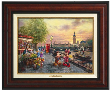Kinkade Disney Canvas Classics: Mickey and Minnie in London (Classic Burl Frame)