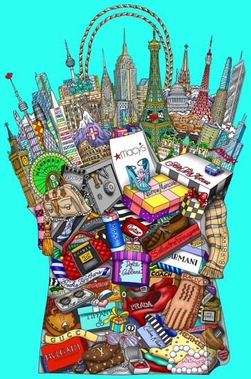 Hey Girlfriend, Let's Go Shopping by Charles Fazzino (Tiffany Green)