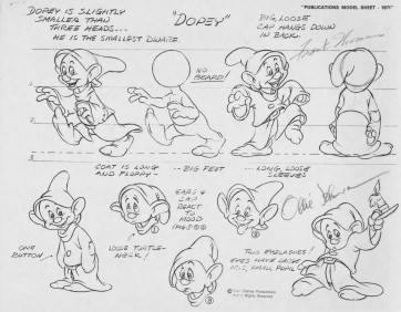 Disney Publication Model Sheet: Dopey signed Ollie Johnston and Frank Thomas