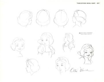 Disney Publication Model Sheet: Snow White / heads (3) signed Ollie Johnston