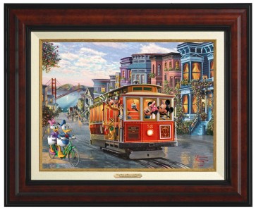 Kinkade Disney Canvas Classics: Mickey and Minnie in San Francisco (Classic Burl Frame)