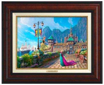 Kinkade Disney Canvas Classics: Frozen Celebration in Arendelle (Classic Burl Frame)