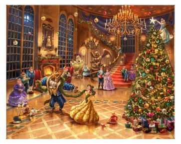 Kinkade 24" x 30" Gallery Wrapped Canvas: Disney Beauty and the Beast Christmas Celebration
