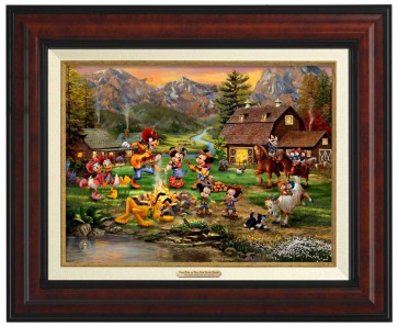 Kinkade Disney Canvas Classics: Mickey and Minnie Rocky Mountain Roundup (Classic Burl Frame)