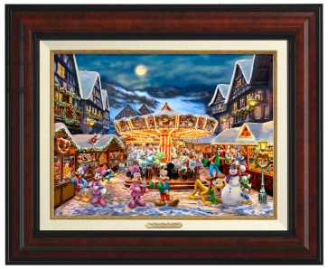 Kinkade Disney Canvas Classics: Mickey and Minnie Christmas Market (Classic Burl Frame)