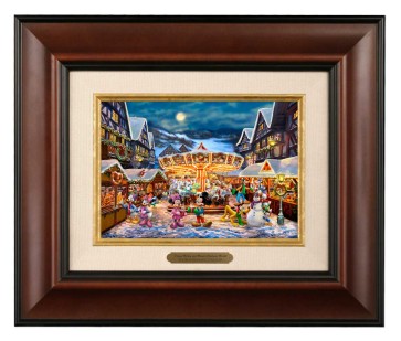 Kinkade Disney Brushworks: Mickey and Minnie Christmas Market (Classic Burl Frame)