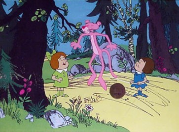 Pink Panther With Two Small Girls