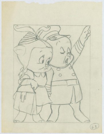 Robert McKimson Original Drawing: Porky & Petunia Pig (6045)