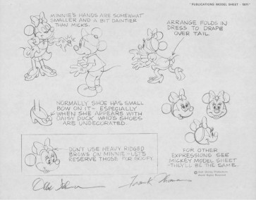 Disney Publication Model Sheet: Minnie Mouse (c) signed Ollie Johnston and Frank Thomas