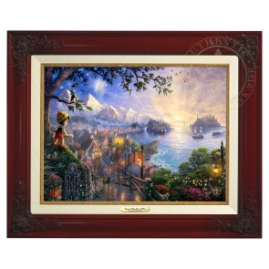 Kinkade Disney Canvas Classics: Pinocchio Wishes Upon A Star (Classic Brandy Frame)