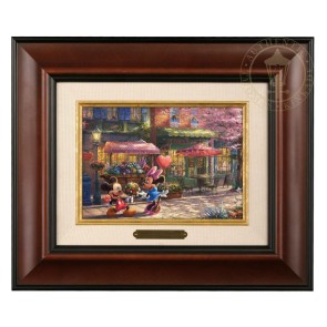 Kinkade Disney Brushworks: Mickey and Minnie Sweetheart Caf&eacute; (Classic Burl Frame)