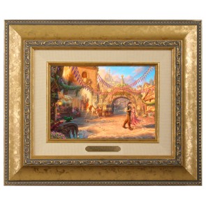 Kinkade Disney Brushworks: Rapunzel Dancing in the Sunlit Courtyard (Classic Antique Gold Frame)