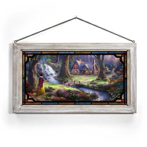 Kinkade Disney Stained Glass Art: Snow White Discovers the Cottage (Whitewash Frame)